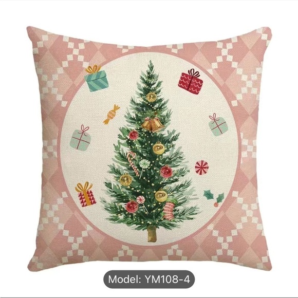 Set of 2 Christmas pillow covers pink Christmas linen blend NEW HOLIDAY DECOR - Picture 8 of 9